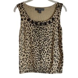 Josephine Chaus Petite Leopard‎ Print Sleeveless Scoop Neck Top Silk Blend M